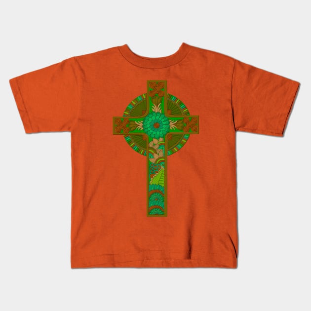 Green Celtic Cross Kids T-Shirt by AlondraHanley